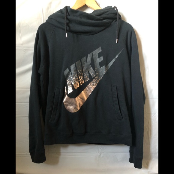 Nike Tops - Nike funnel- neck metallic logo swoosh hoodie